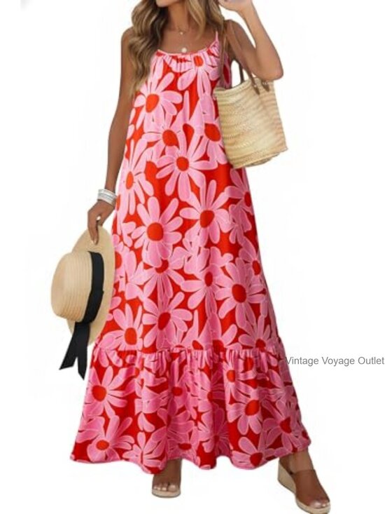 Dresses & Skirts - Boho Floral Maxi Dress with Spaghetti Straps